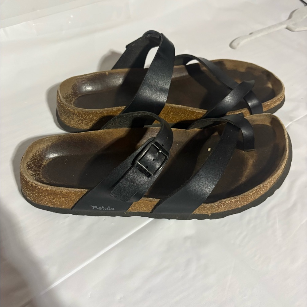Betula Women's Black Crisscross Cork Footbed Sandals